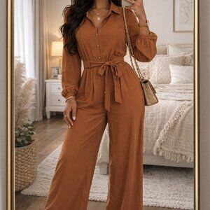 Fashion Nova Rust Orange Sheer Chiffon Wide Leg Jumpsuit – Medium NWT
